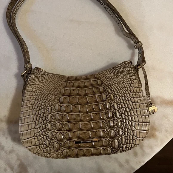 New Brahmin Cream and Coffee Embossed Genuine Leather Brand New Shoulder Bag